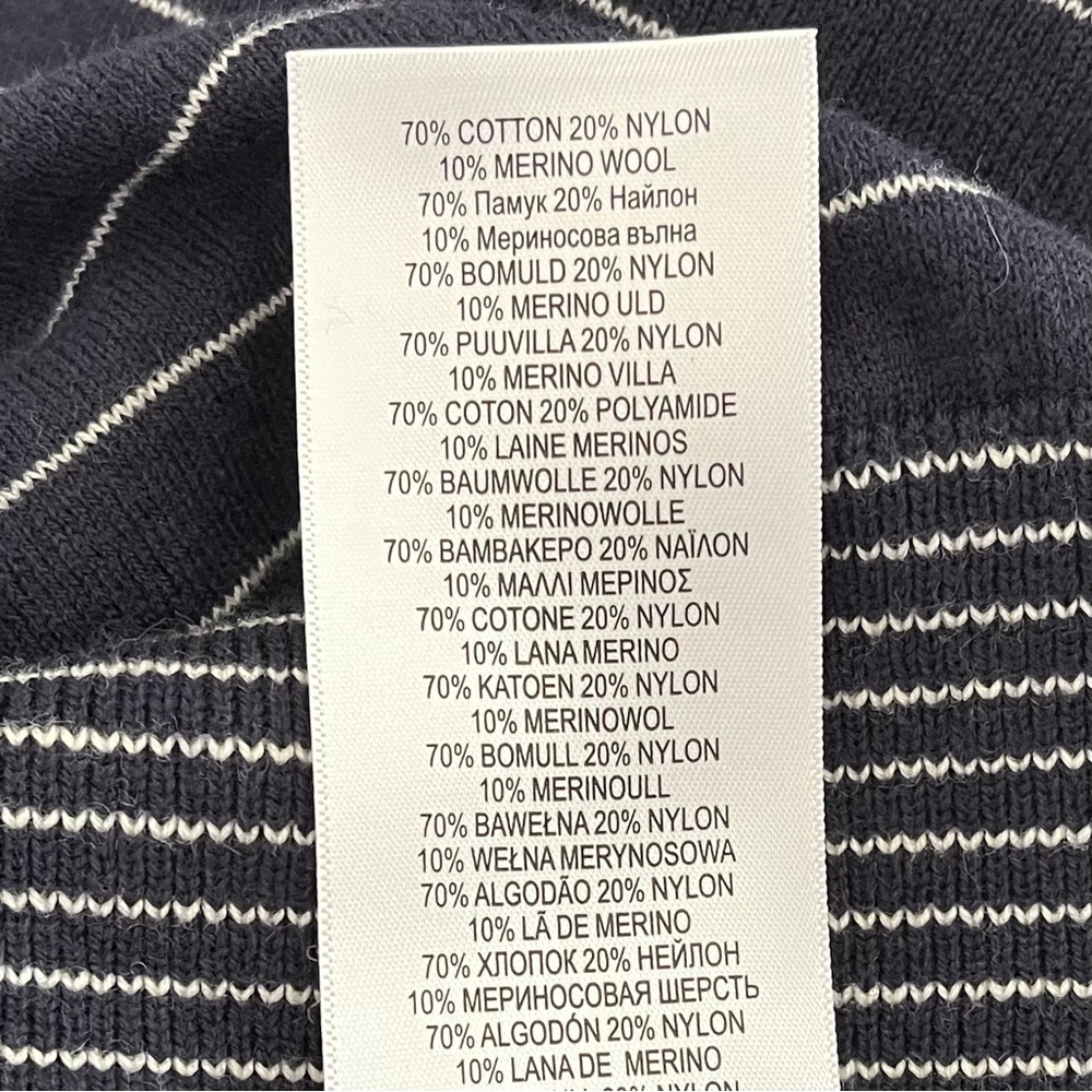 Ben Sherman Navy White Striped Cotton Merino Wool Crewneck Sweater Size Large - Picture 8 of 12